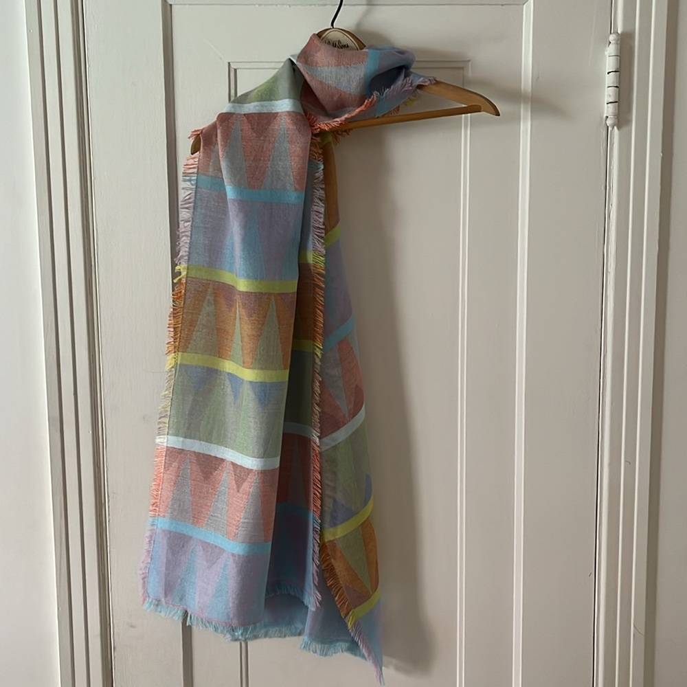 Colorful Geometric Pattern Silk Alpaca Blend Scarf